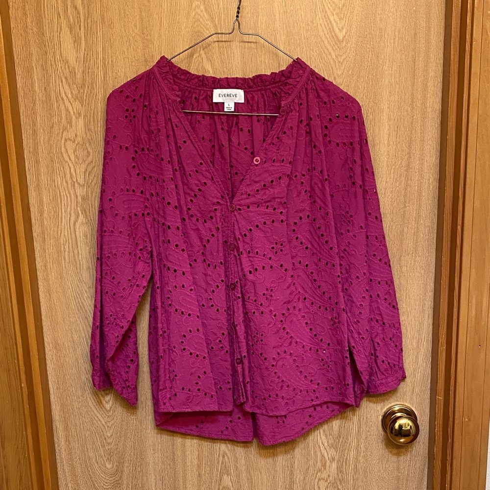 Evereve Fuchsia Eyelet Blouse - Picture 2 of 5